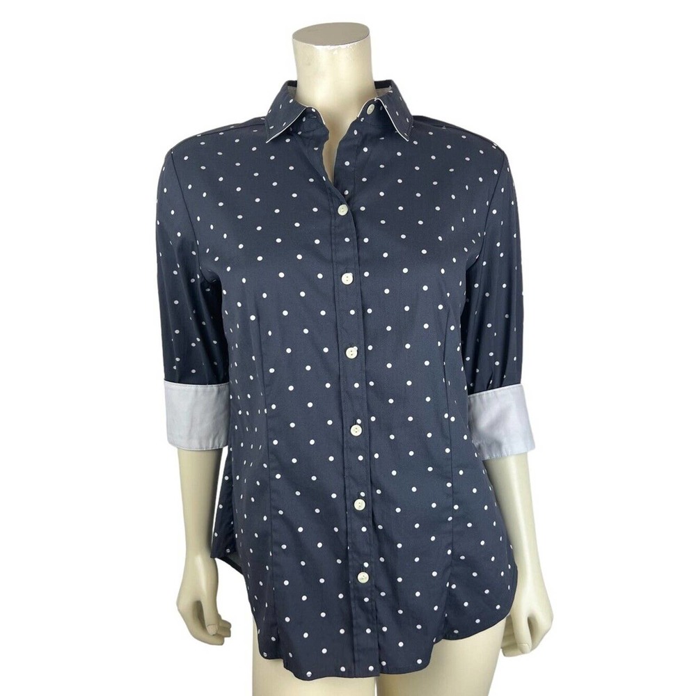 Hinson Wu Polka Dot Print Button Down Shirt Size 8 Halsey Collared 3/4 Sleeve
